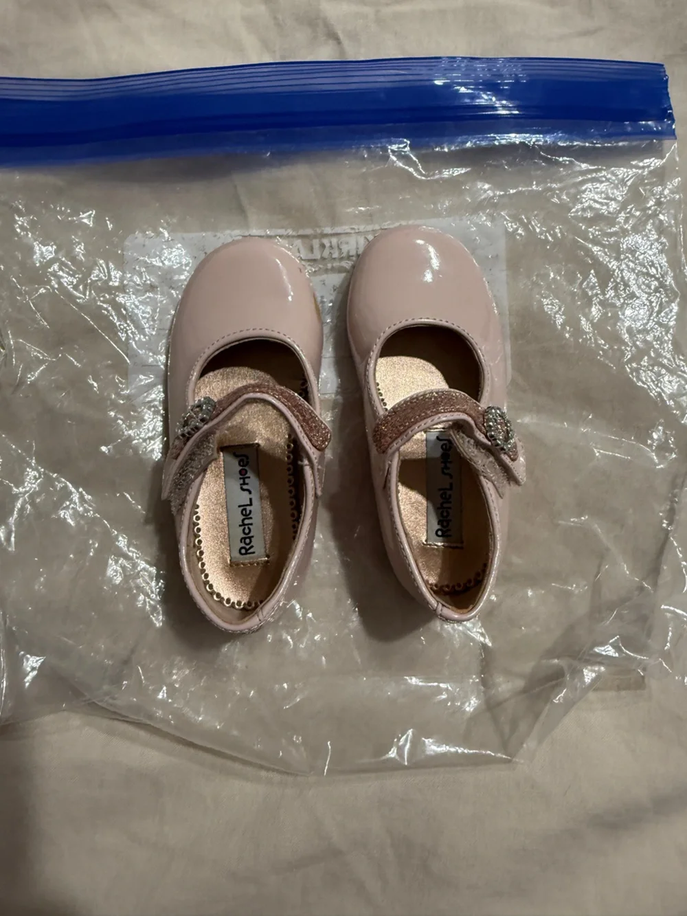 Rachel Shoes Light Pink Patent Mary Jane with Sparkle Strap